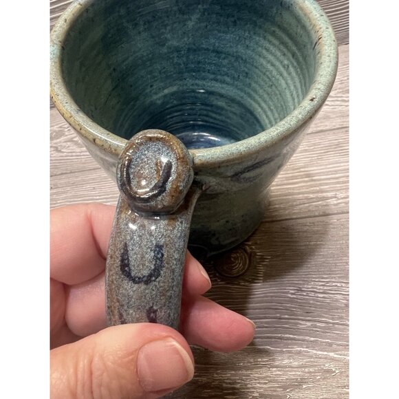Pottery Clay Glazed Handmade Large Mug Cup Blue Animal Tracks 5” Unique - Picture 6 of 9